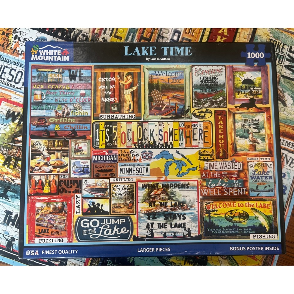 White Mountain Puzzles Lake Time 1000 Piece Jigsaw Puzzle Lois B Sutton COMPLETE
